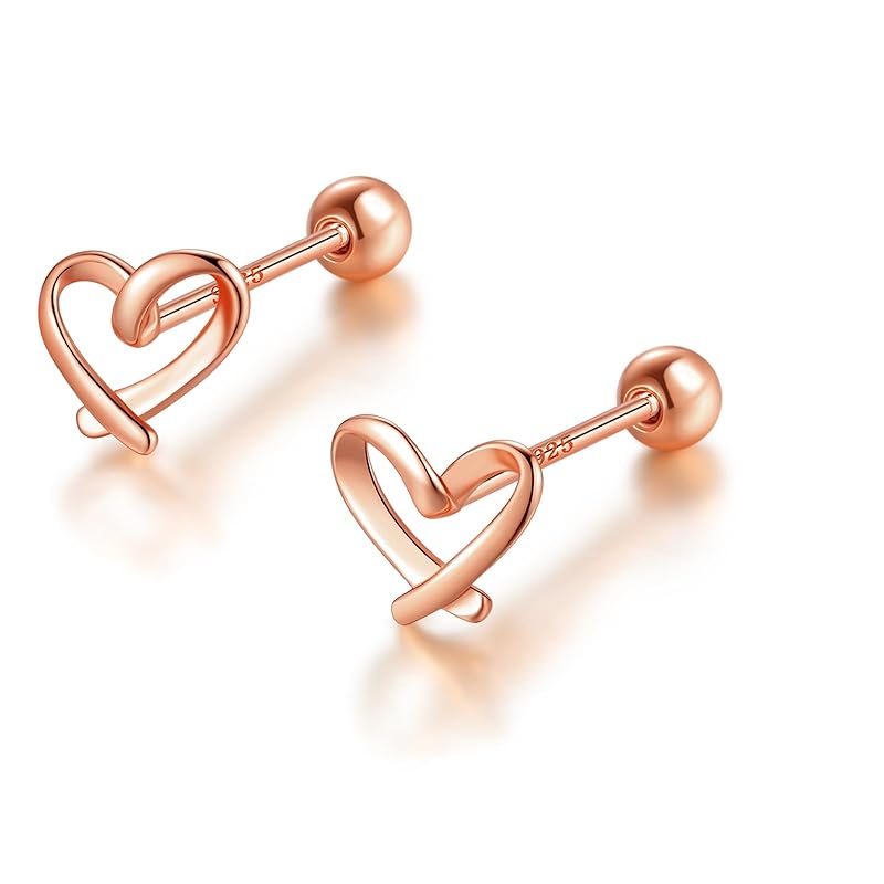 

earrings Compatible with metal allergies silver Silver925 heart gold pink gold 18K coating screw screw type Hard to catch (Pink gold (screw type))