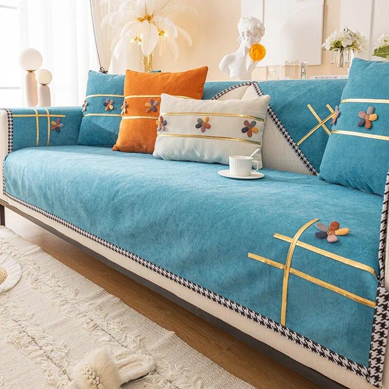 Chenille New Sofa Cushion Thickened Jacquard Non-slip Cushion General Living Room High Gram Sofa Cover Backrest Towel Furniture