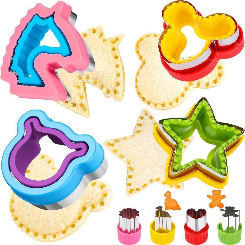 11-Piece Sandwich Cutter Set Stainless Steel PP Bread Toast Mold Heart Dinosaur Pocket Shape Kitchen Tool