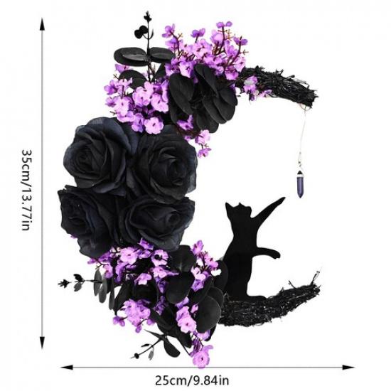 Halloween Moon Wreath With Cat Wall Decor Moon Halloween Wreaths For Front Door