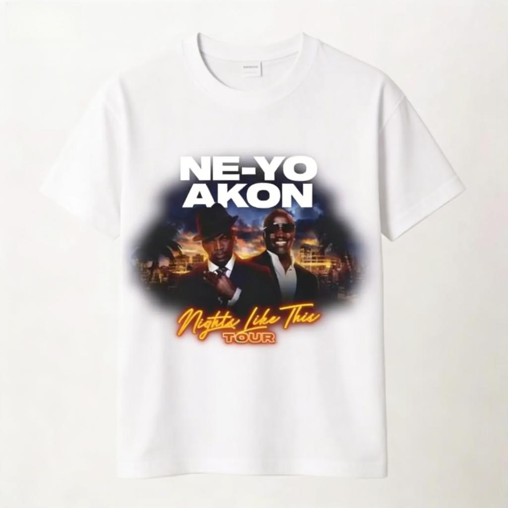 Ne Yo Akon Night Like This Tour T Shirt Fashion Casual Top for Everyday Wear Hip Hop Streetwear Unisexs Clothing 2026 Summer New