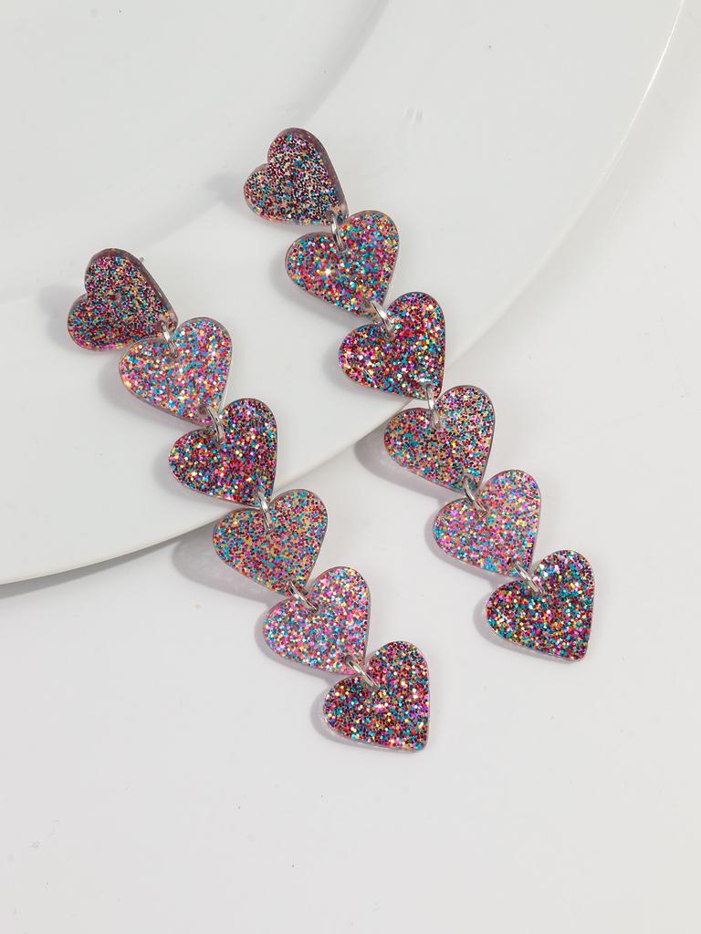 Sweet Valentine's Day Acrylic Drop Earring for Women Girls Fashion Glitter Heart Tassel Long Hanging Earrings Jewelry Gifts