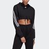 adidas Crop Hoodie Casual Sport Striped Training Pullover Sweatshirt Women Tops Black H47479
