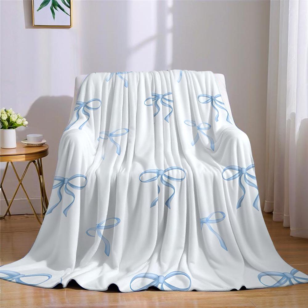 Baby Blue Bow Flannel Blanket Warm Soft Halloween Christmas Couch Warm Cozy Decorative Decor Gift for All Season