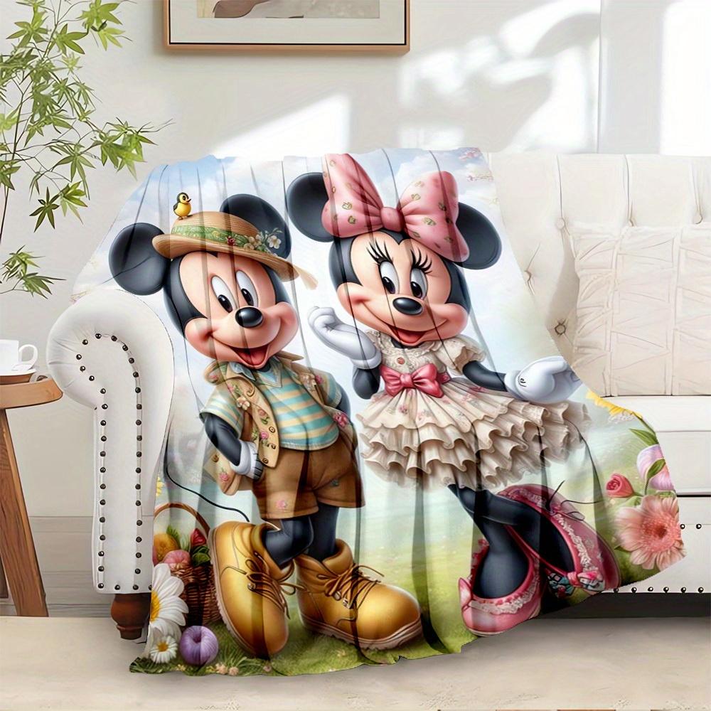 1pc Flannel Minnie Mouse and Mickey Mouse Floral Print Bed Throw Blanket Sofa Cover 75x90cm