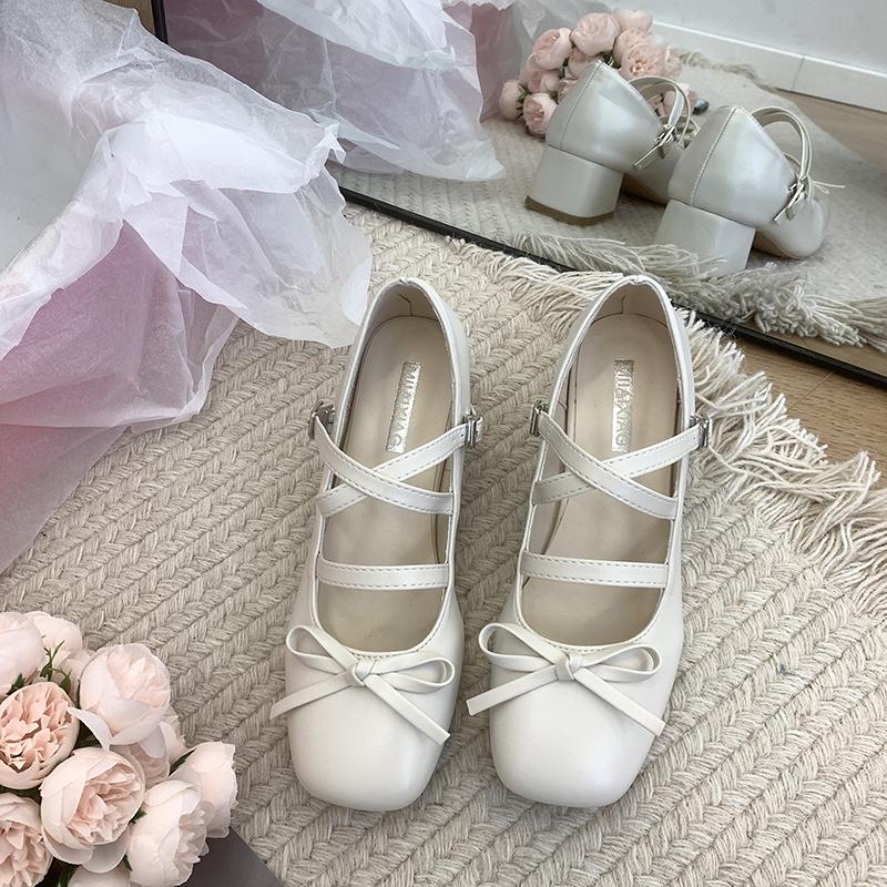 Fashion Female Sandal Retro Woman Shoes Block Heels Mary Jane Shallow Mouth 2024 Summer Girls Original Chunky Bow New Butterfly-knot
