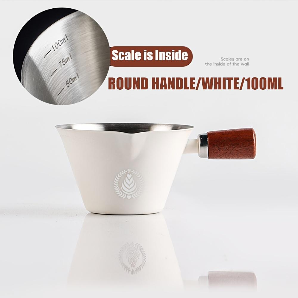 [Measuring Cup] Stainless Steel Espresso Cup | Wooden Handle & Dual Spouts