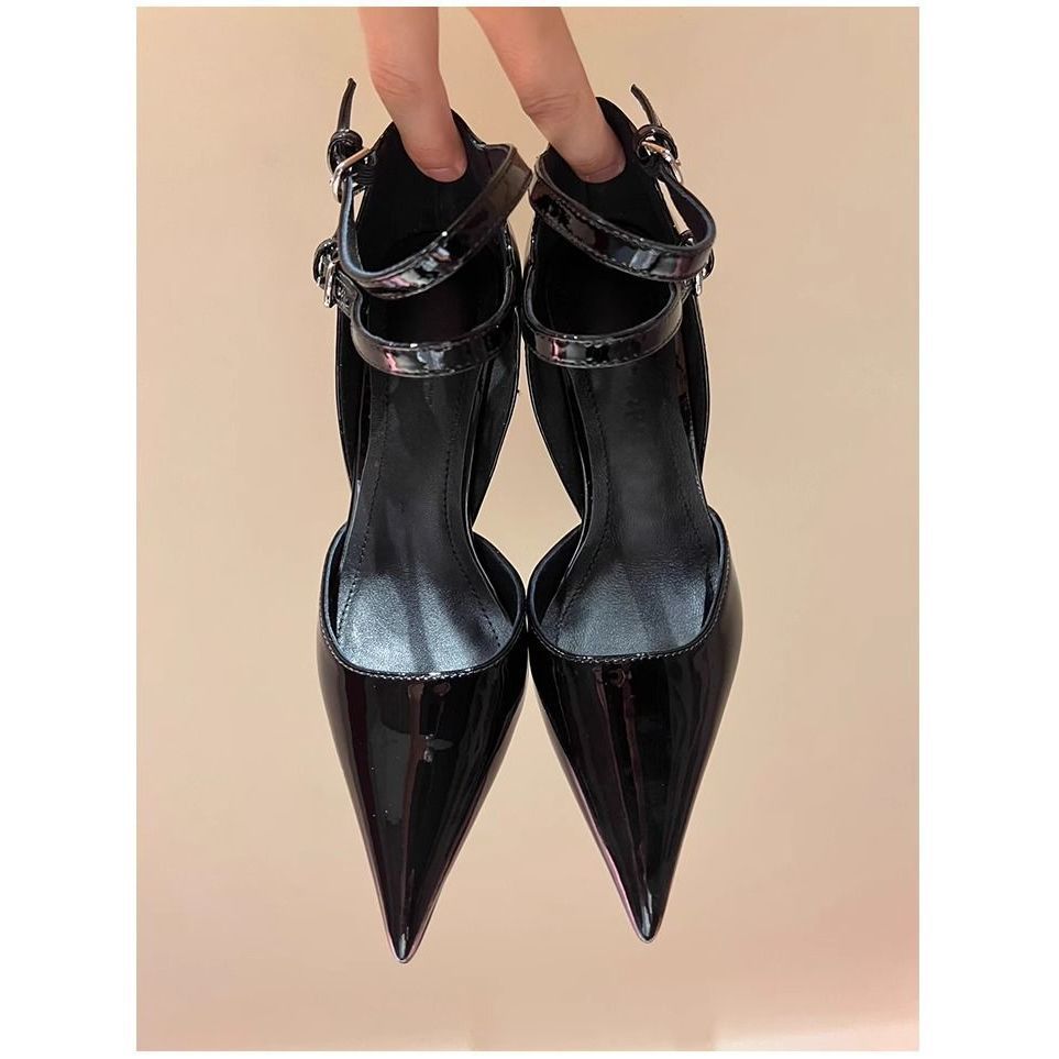 

Baotou sandals red pointed wedge heels women s 2025 early spring new fashion sexy Mary Jane single shoes 40 чёрный