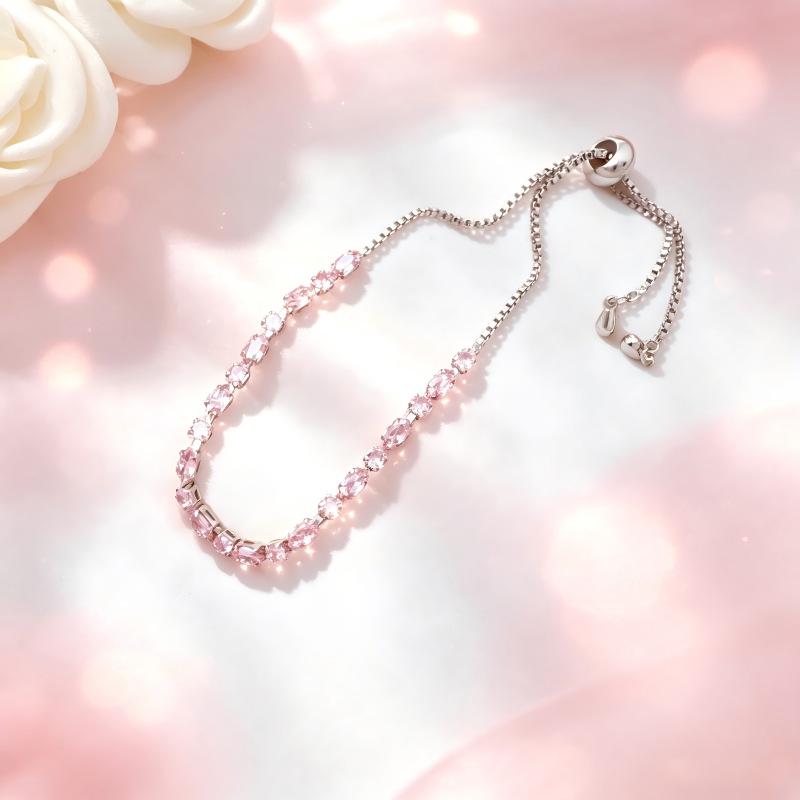 Elegant Pink Zirconia Adjustable Bracelet: Chic Design, Versatile Hand Jewelry for Women