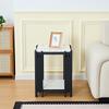 Modern nightstand with 2 shelves, black metal frame, side table in marble look, MDF, for bedroom and hallway, White and Black - H55/W43/D40 cm
