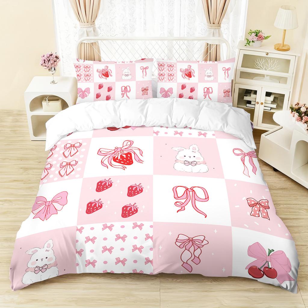 3pcs Pink Bow Pattern Bedding Set, 1*duvet Cover+2*pillowcase, Suitable for Girls and Women Bedroom, Birthday Gift