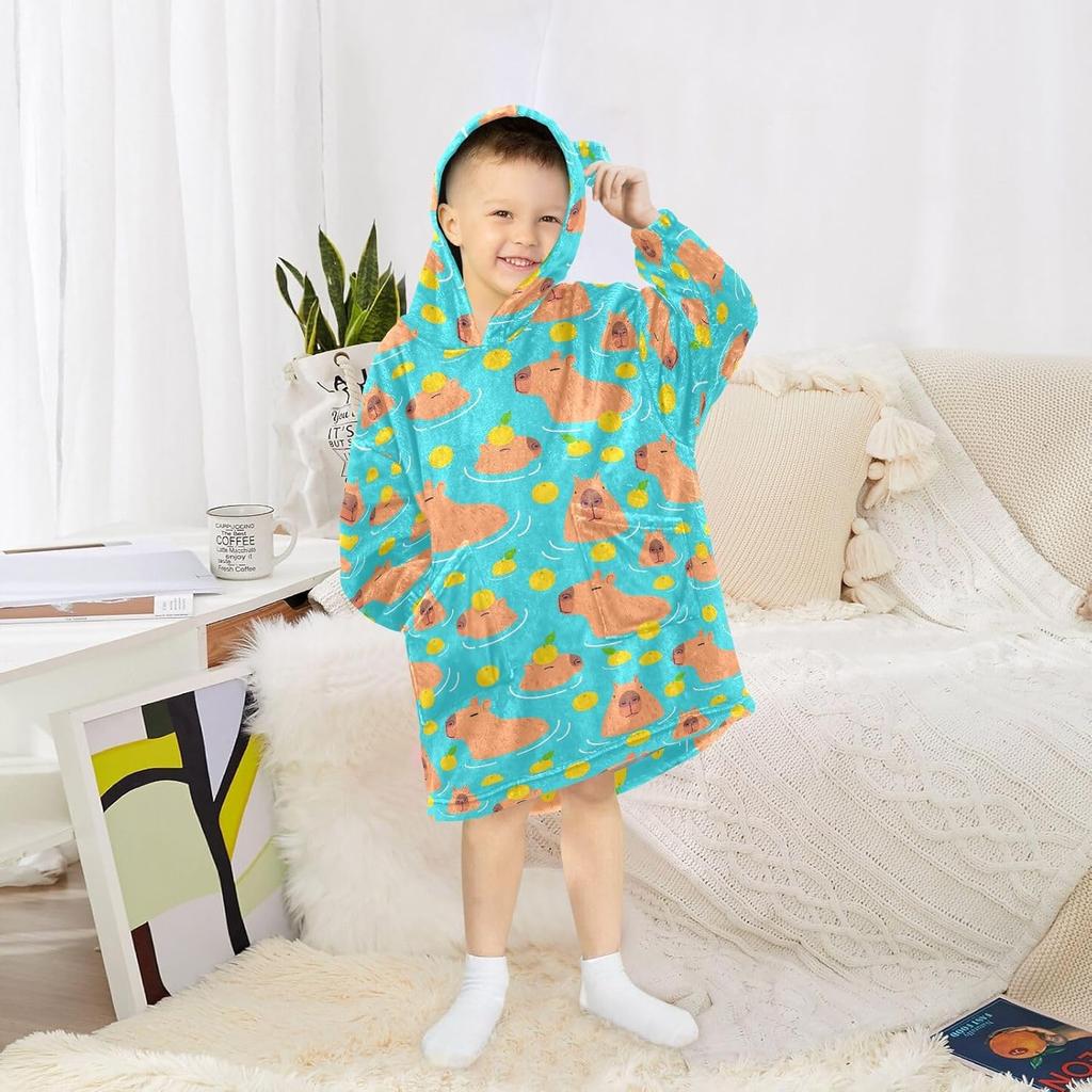 Guinea Pigs Flower Wearable Blanket Hoodie for Kids Flannel Wearable Blankets Sweatshirt 3-14YR