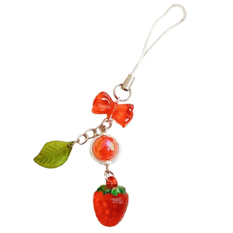 

Fashionable Strawberry Green Leaf Design Phone Strap Keychain Hanging Ornament Charm for Bag or Keys Decoration красный