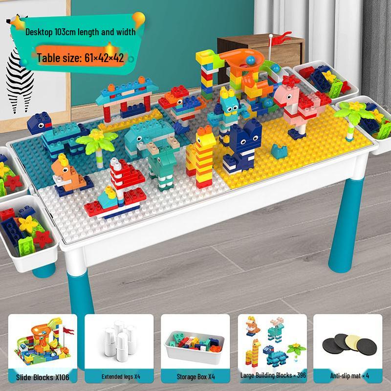 Multifunctional Building Block Table for Kids, Compatible with Large Lego Pieces, Educational Toy for Boys Ages 3-6