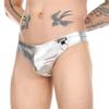 Sexy Faux Leather Thong Pánské spodní prádlo T-back Kalhotky Tanga Hombre Lingerie Nízký pas Černé kovové kroužky