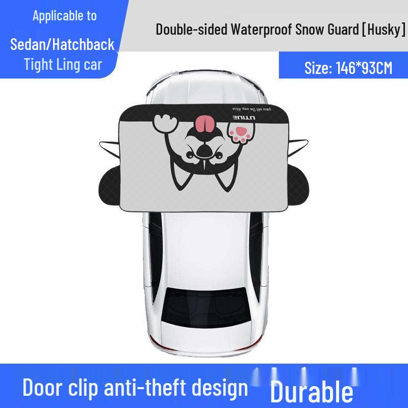 Cute Husky Car Windshield Snow Cover - Anti-Freeze, Anti-Snow, and Sun Protection
