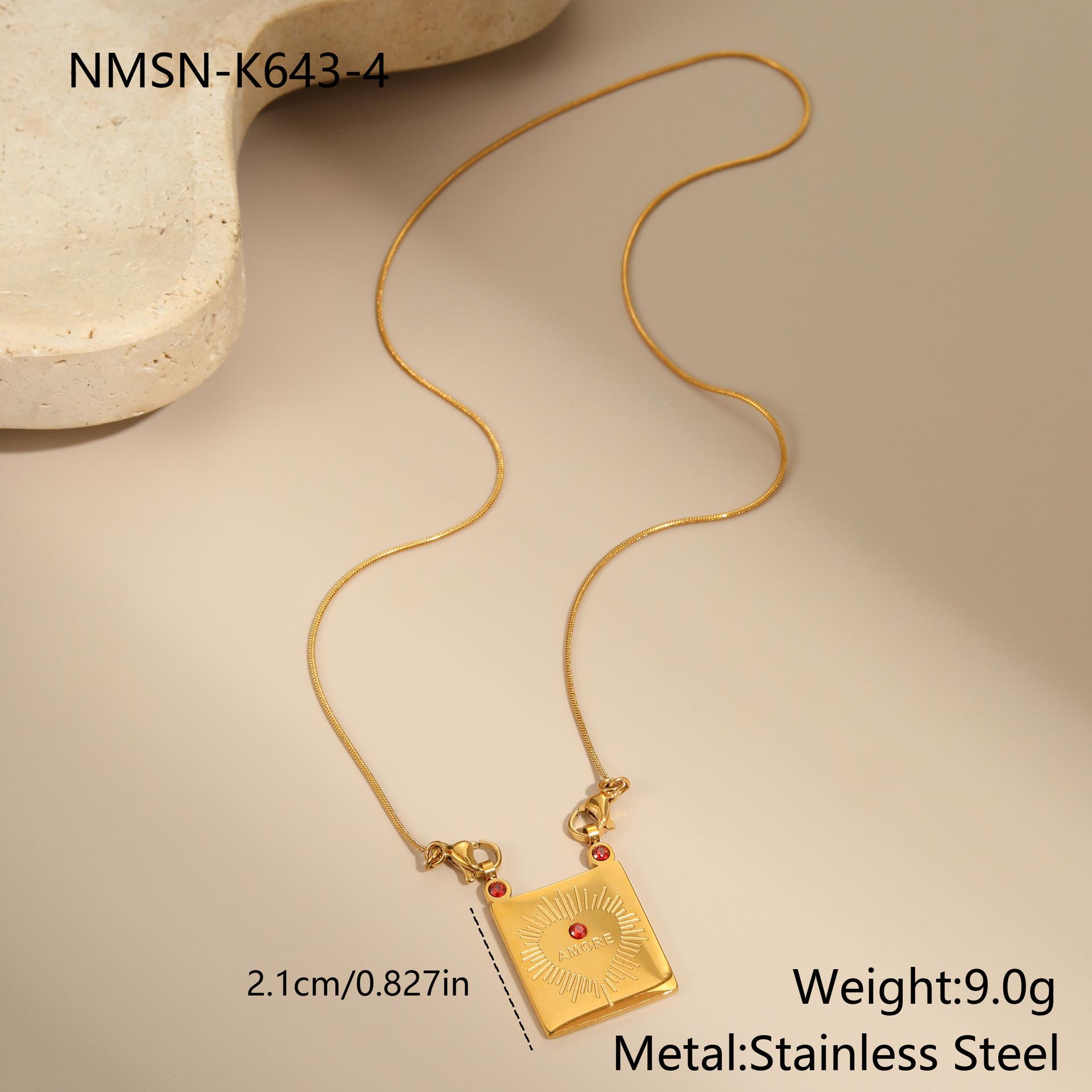 GEMCHIC Women s Gold Plated Stainless Steel Square Pendant Necklace with Red Gems
