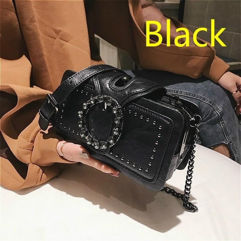 

Модная ретро ромбовидная маленькая квадратная сумка женская на плечо сумка-мессенджер декоративная сумка-клатч с заклепками чёрный