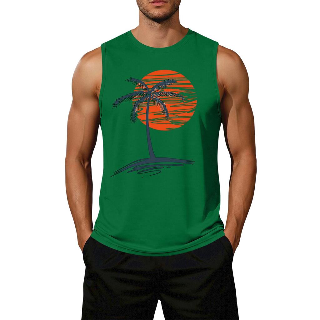 Men Sleeveless Casual Tank Top Loose Fit Flag Graphic Print Summer Beachwear Muscle Shirt