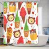Adorable Animal Ice Cream Shower Curtain Set for Bathroom Decor Cartoon Print Fabric Shower Curtains with Rings Included