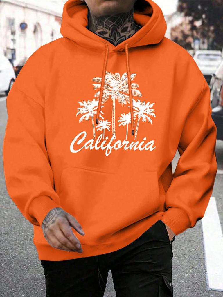 Creative California Coconut Tree Design Men Hoodies All-Match Fleece Hoody Pocket Multicolor Clothes Loose Casual Streetwear
