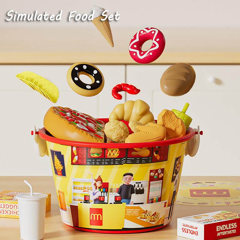 Kids Pretend Play Food Set Simulation Make Hamburger Pizza Kitchen Happy Meal Toy Food Cooking Party Interactive Girls Toy Gift