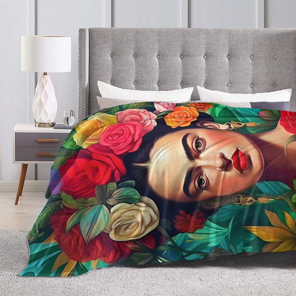 México Artista F-Frida K-Kahlo Mantas de Franela Manta Decorativa Impresionante para Sofá Ropa de Cama Sala de Estar 150*125cm Felpa Colcha Fina,