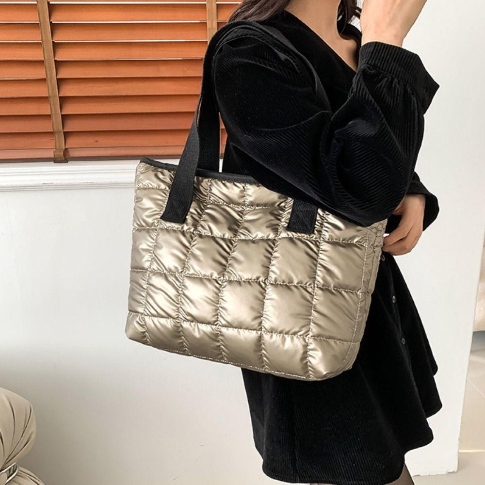 Underarm Down Cotton Tote Bag Soft Puffy Bag Trendy Cotton-padded Handbag  Girls