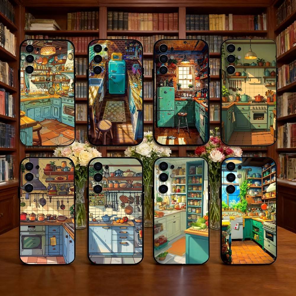 Cute anime kitchen pattern Phone Case For Samsung S25,S24,S21,S22,S23,S30,Ultra,S20,Plus,Fe,Lite,Note,10,Black Cover