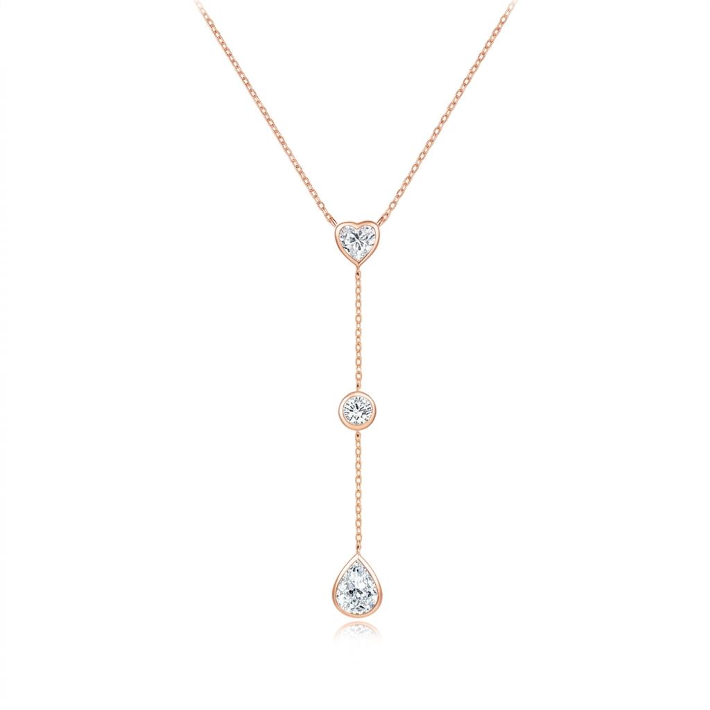 Viral Lariat 3-stone Bezel Moissanite Necklace White Gold Plated S925 Silver Luxury GAR Certified Heart-Round-Pear Drop Women
