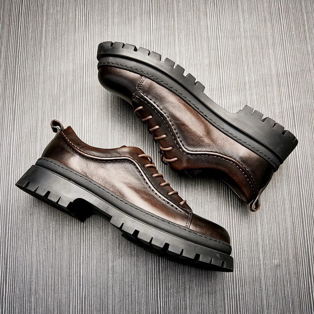 Bo Wei Męskie Skórzane Buty na Miękkiej Podeszwie Męskie Niskie Brytyjskie Okrągłe Casualowe Buty Męskie Buty Biznesowe Modne Sznurowane Buty