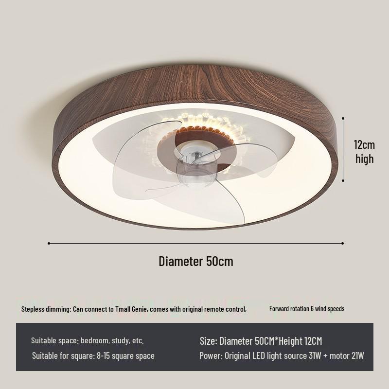Modern Minimalist Solid Wood Leafless Fan Light - Silent Integrated Ceiling Light for Bedroom and Restaurant