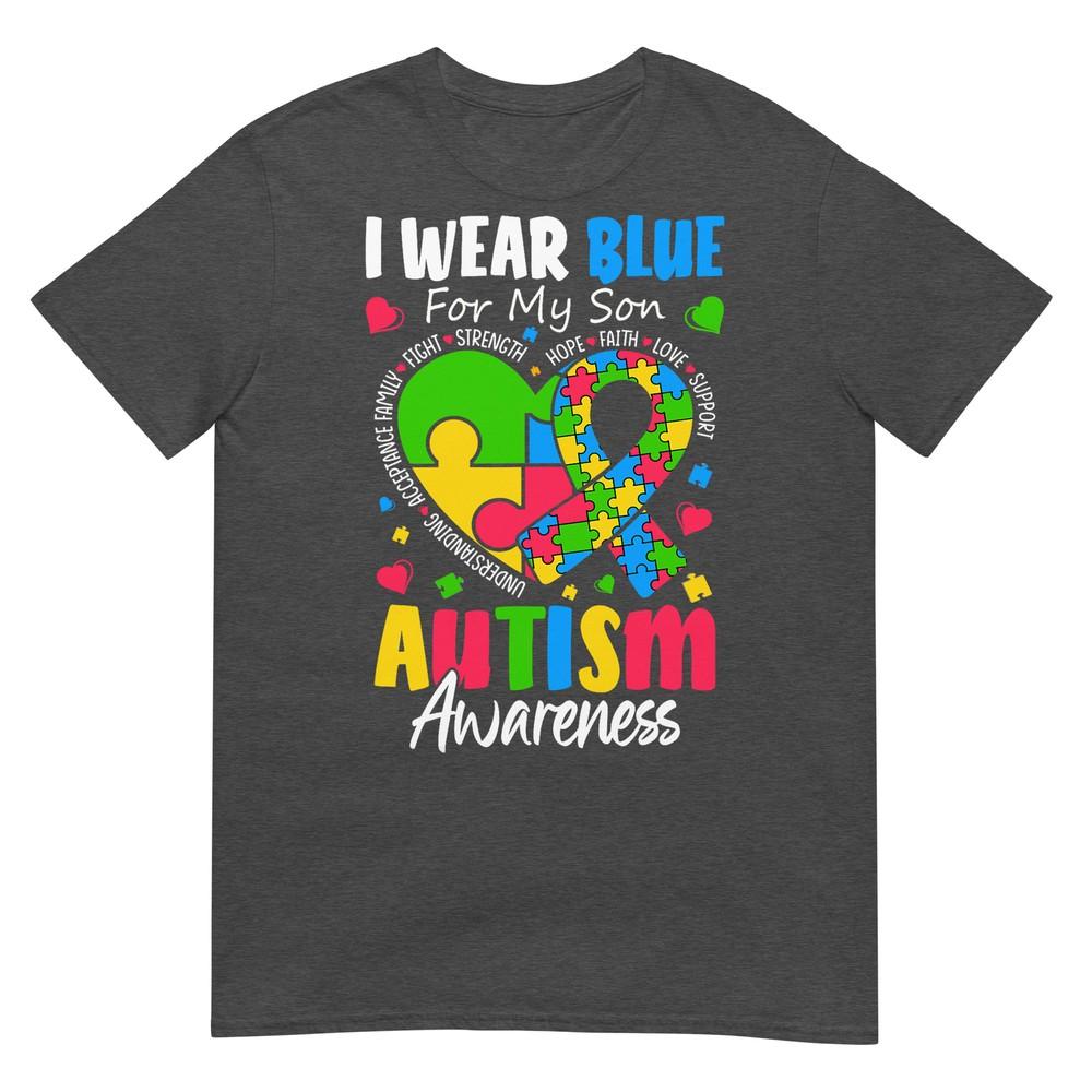 I Wear Blue For My Son Autism Awareness Unisex Unisex Kids Mom TShirt
