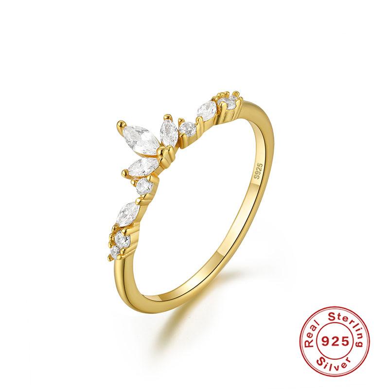 S925 Sterling Silver Luxury Noble Design Ring Gold Plated Open Wedding Engagement Ring Index Finger Ring