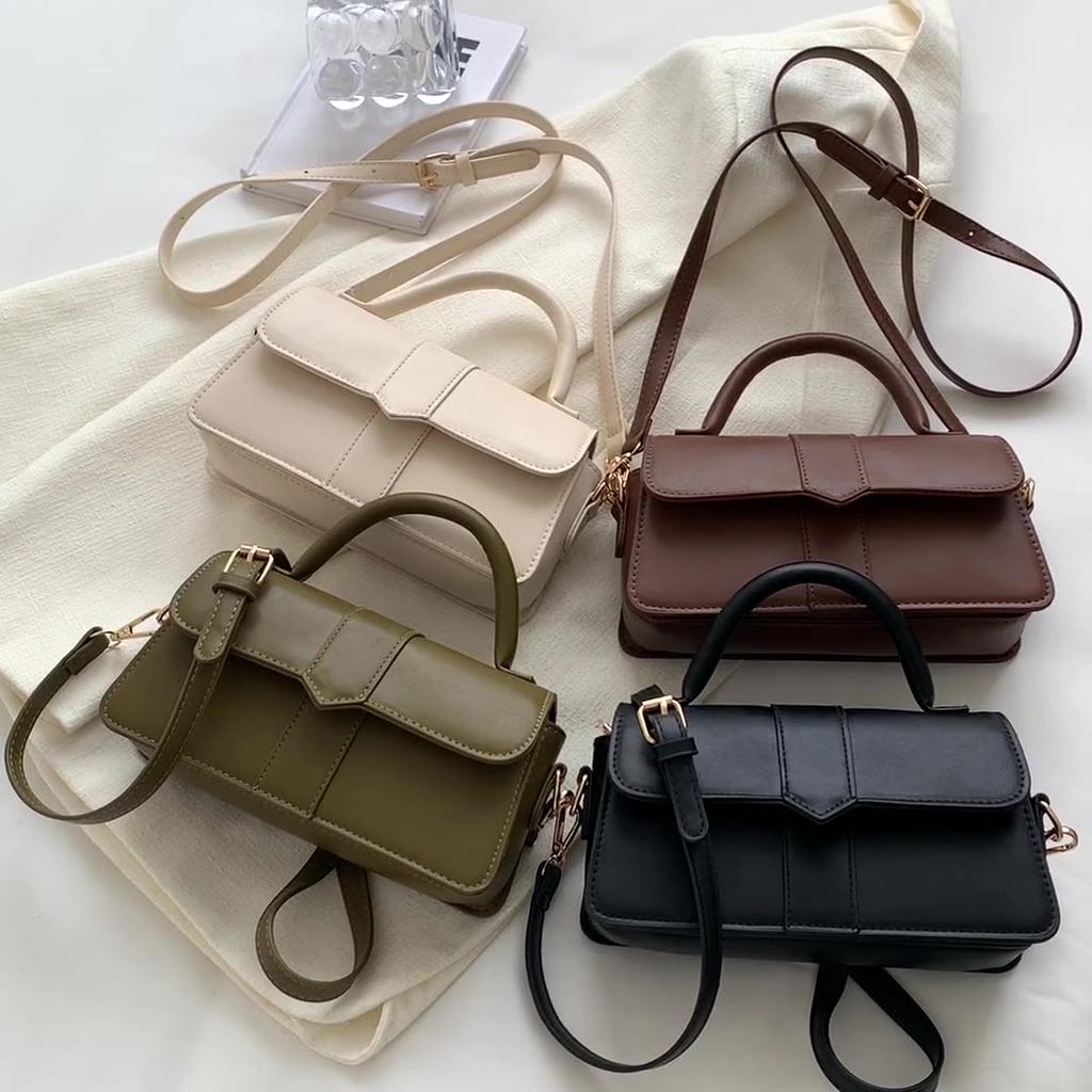 Vintage PU Leather Square Satchel for Women Fashion Crossbody Shoulder Bag Underarm Handbag