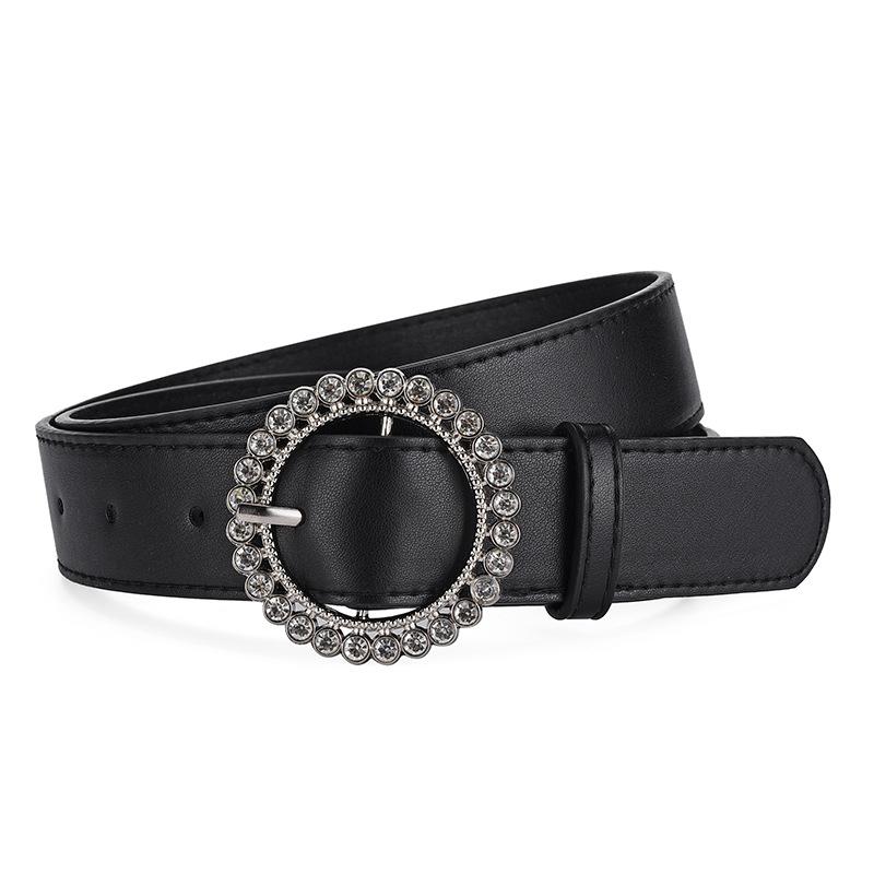 Autumn And Winter Women'S Belt Round Buckle Diamond-Set Literary Decoration Retro Simple Wide Belt Women