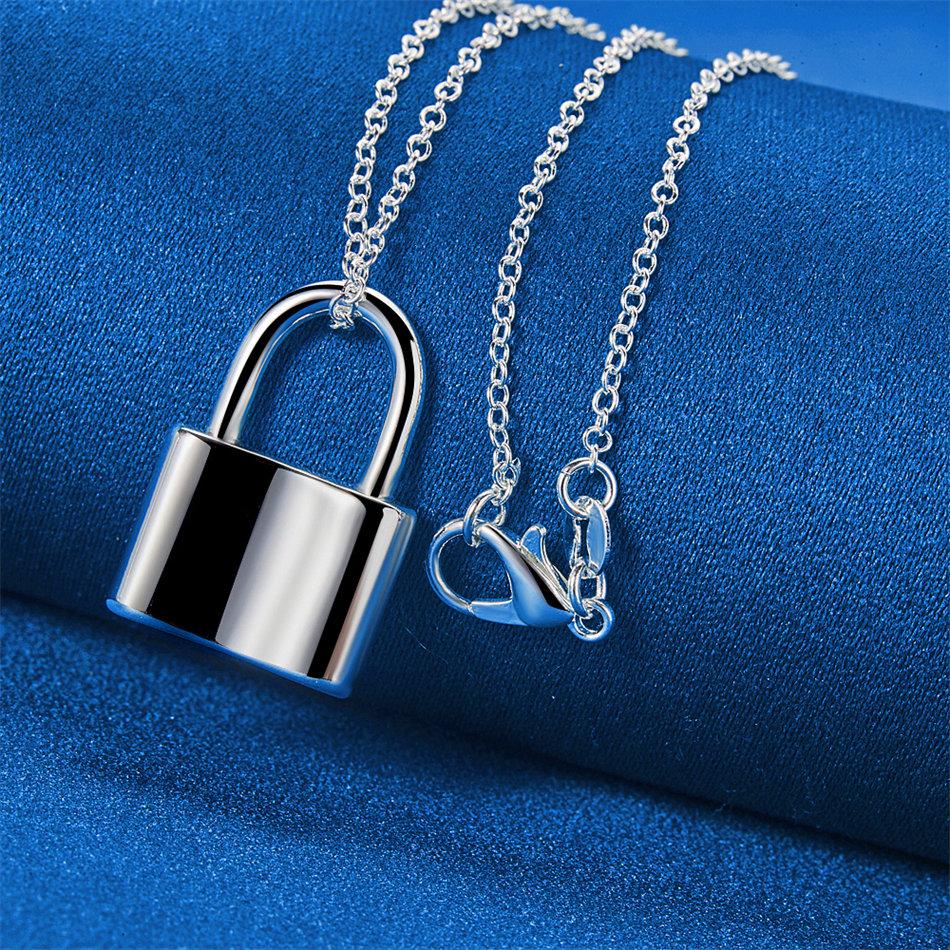 925 sterling silver 16-30 inch exquisite lock pendant necklace for women's fashion wedding gifts and jewelry