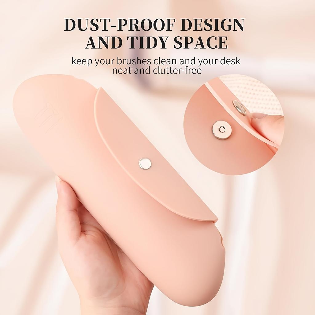 Silicone Makeup Brush Organizer Pouch, Dustproof Cosmetic Tool Storage Bag, Portable Travel Makeup Clutch