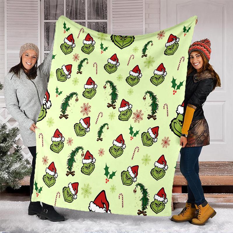 Grinch-Thema Bedruckte Decke Perfekt für Sofa Bett Reisen Außenbereich Maschinenwaschbar Gemütlich Langlebig