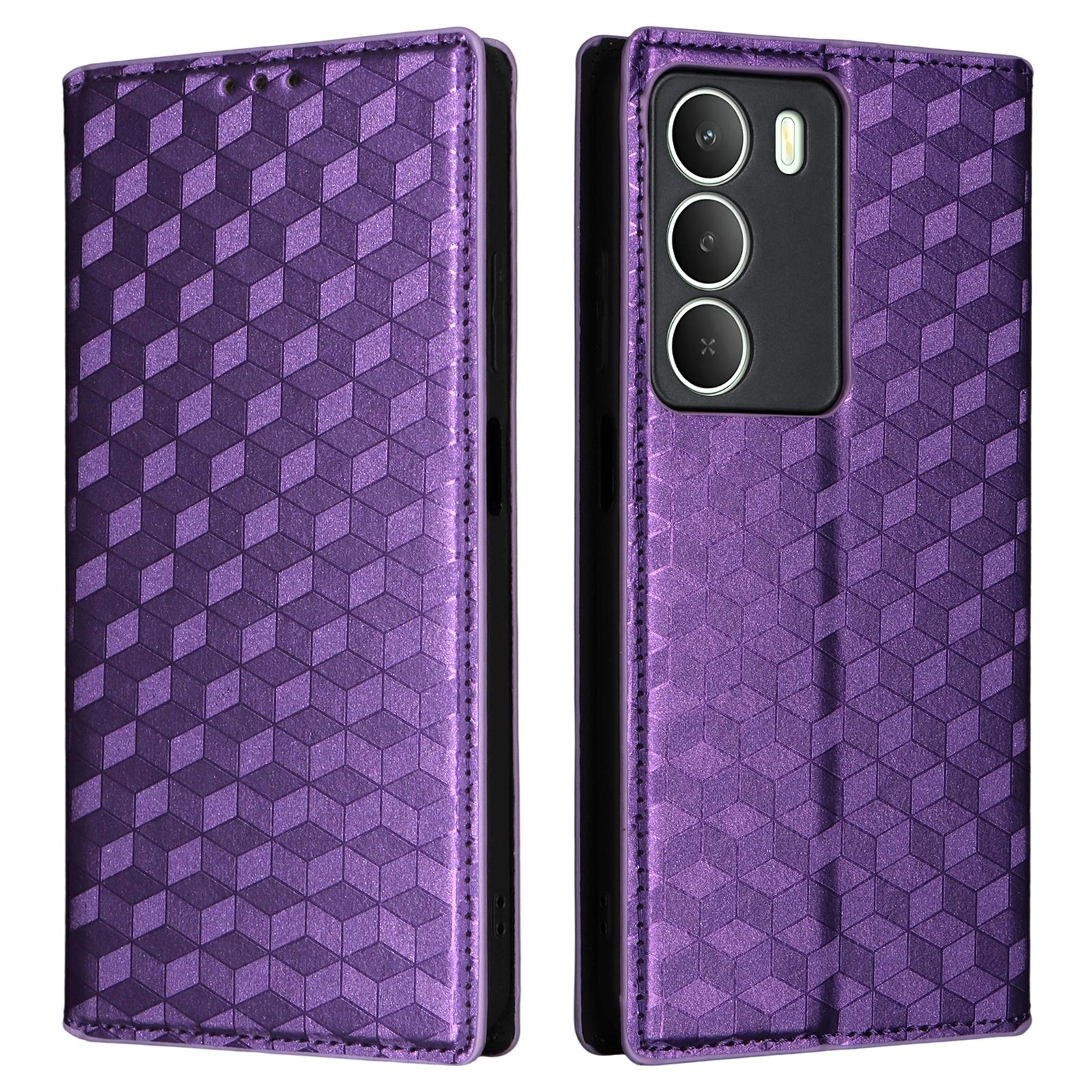 

Чохол для телефону для Realme 14x 5G/V70 5G/V70s 5G Гаманець Шкіряна обкладинка з ромбоподібним тисненням Purple