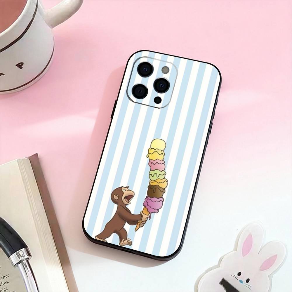 Mokey C-Curious G-Georges Phone Case For iPhone 17,16,15,14,13,12,11 Plus,Pro Max,Soft Silicone Black Cover