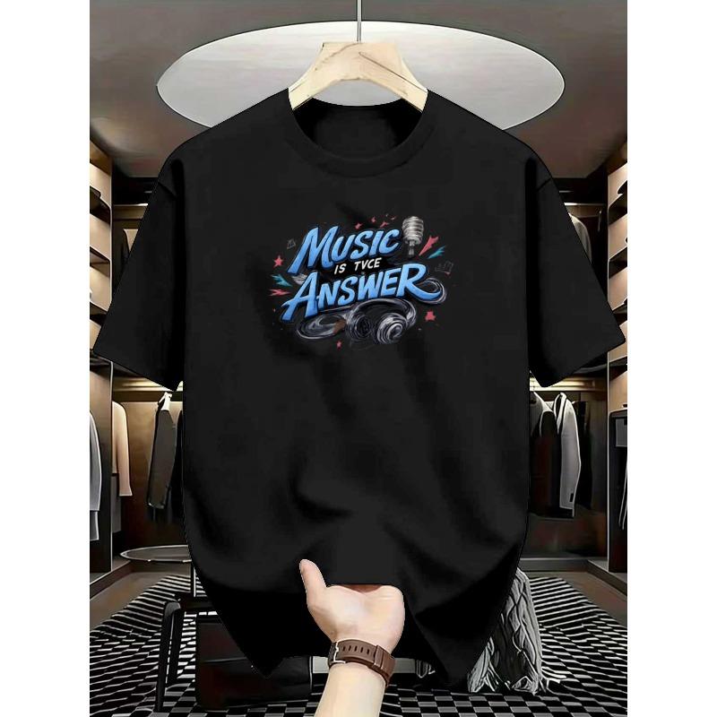 European sizes Men's Casual Short Sleeve T-Shirt - Music-Themed Pop Art Graphic Design | Breathable Summer Tee, Machine Washable, Regular Fit