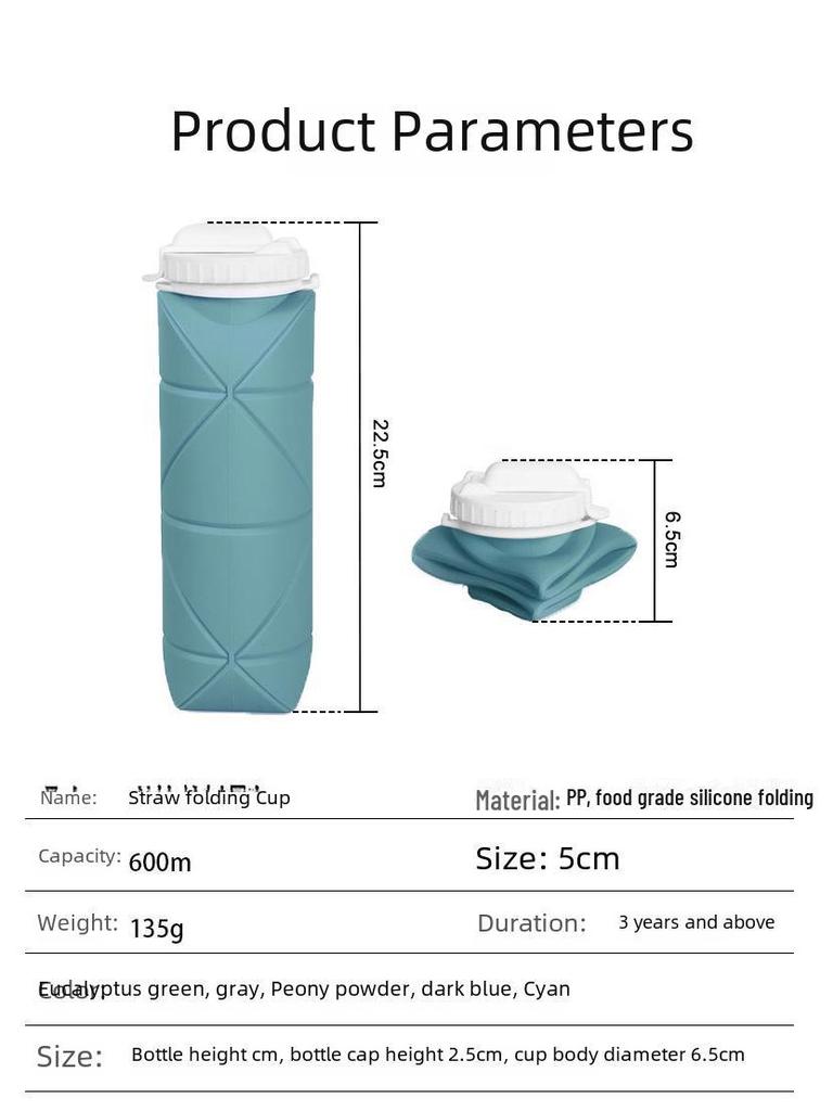 600ml Foldable Silicone Water Bottle: Portable, Straw-Style, Ideal for Outdoor Sports and Travel