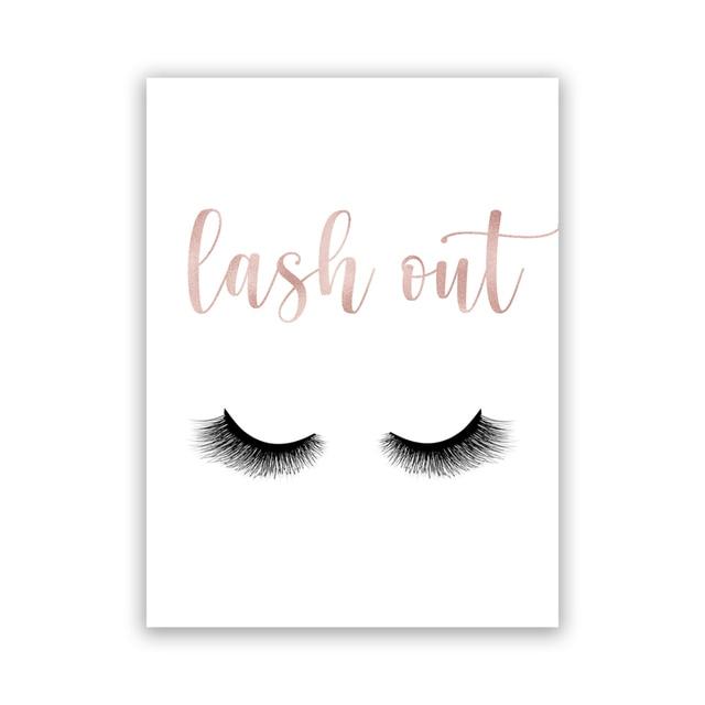 Fashion Eyelashes Lipstick Makeup Wall Art Canvas Painting Posters Rose Gold Girls Gifts Wall Decor Prints Hello Gorgeous Sign