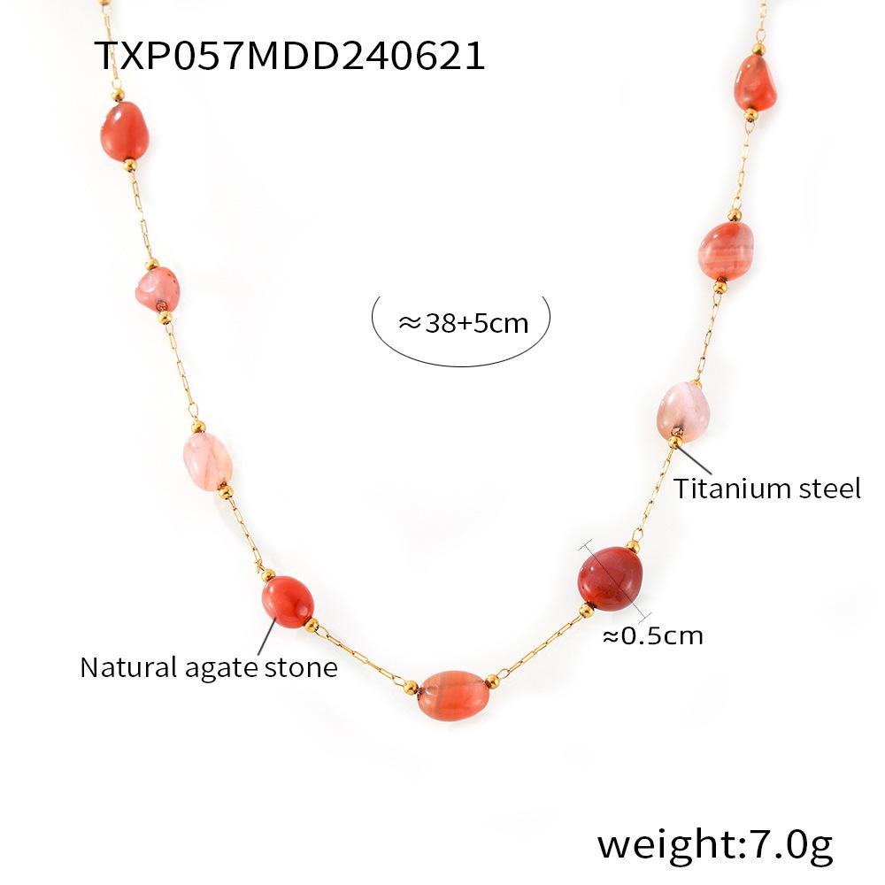 Irregular Real Natural Agate Stone Bead Combining Stainless Steel Necklace Bracelet For Women Luxury Elegant Women's Zircon Set