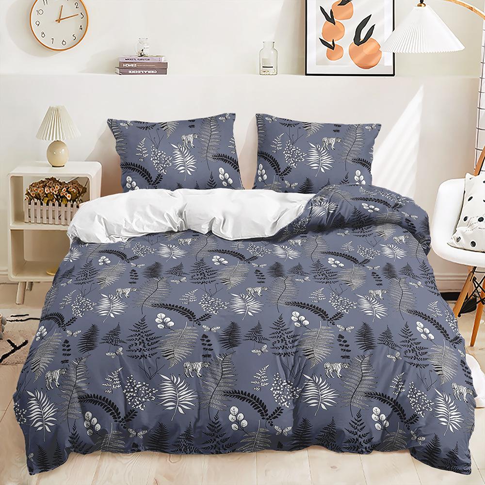 Three-Piece 3D Quilt Cover Plant Leaves Simple Wind Kit Bedding