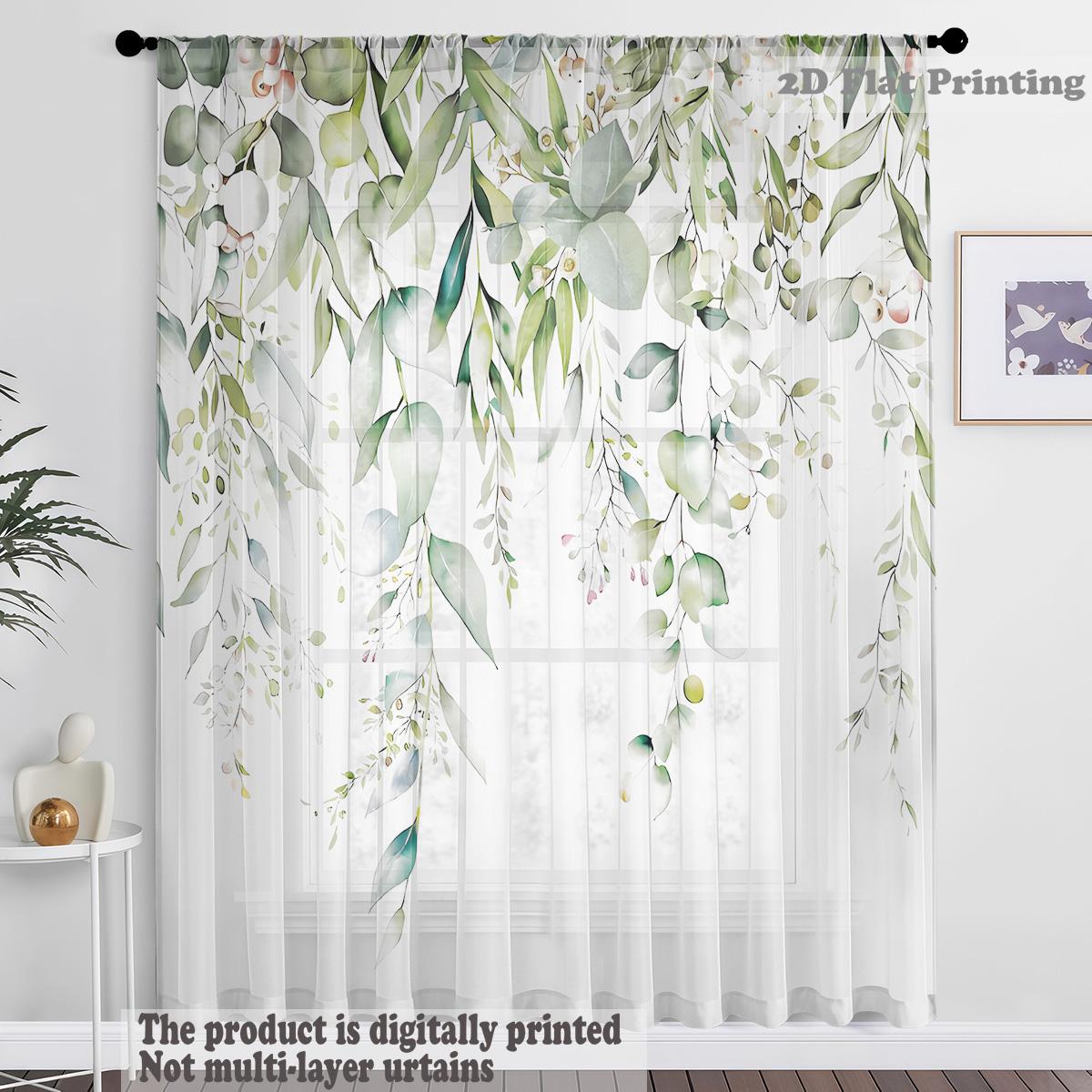 

One-Piece Refreshing Green Plant Hanging Rod Window Curtain Natural Style Living Room Bedroom Decorative Window Screen 100*130 Grommet Top 1pcs