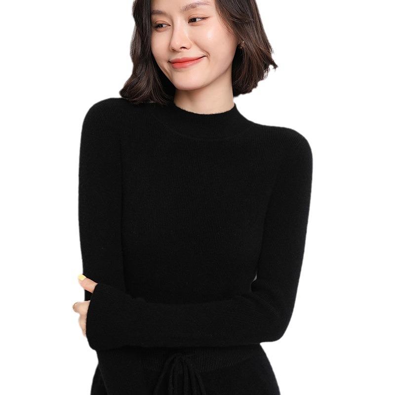Women's Cashmere Half-High Neck Sweater - Thickened, Stylish Autumn/Winter Pullover Knit, Loose Fit, Versatile Base Layer