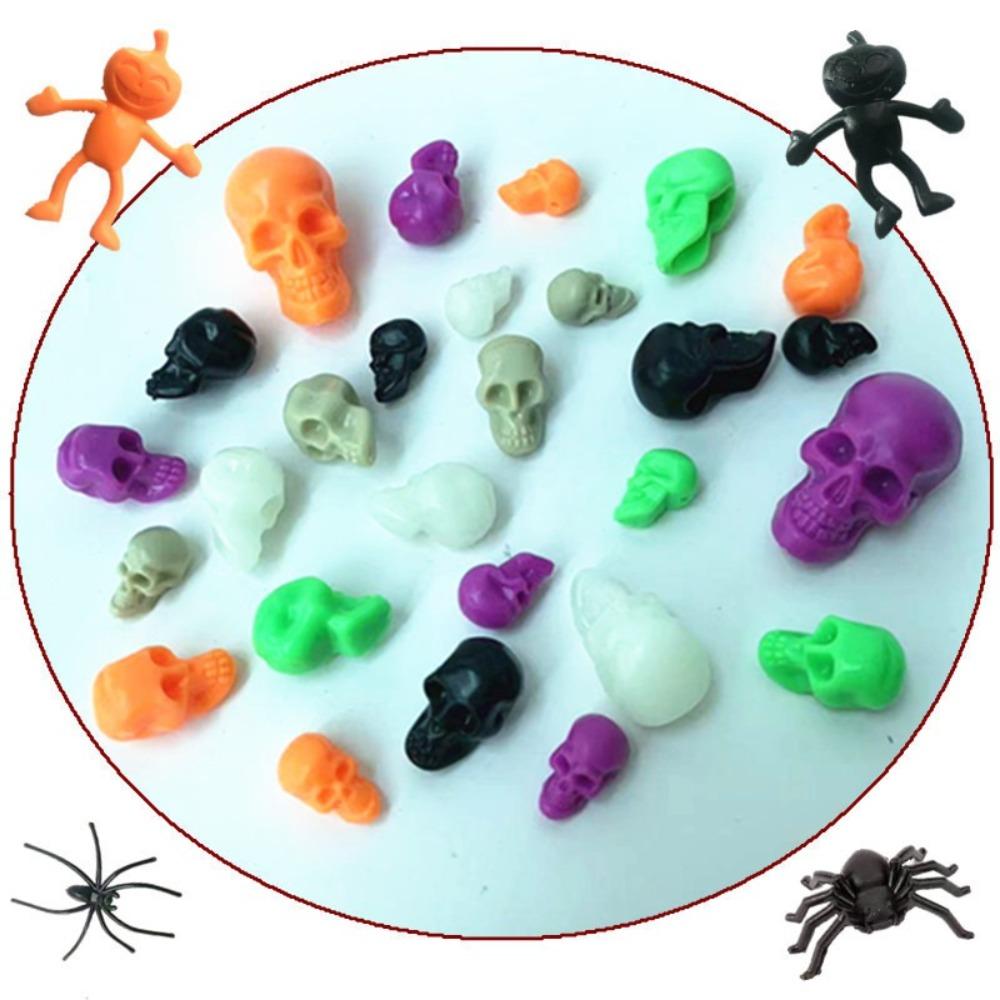 100PCS Mini Scary Skull Heads Statue Luminous Halloween Desktop Decorations  for Vase