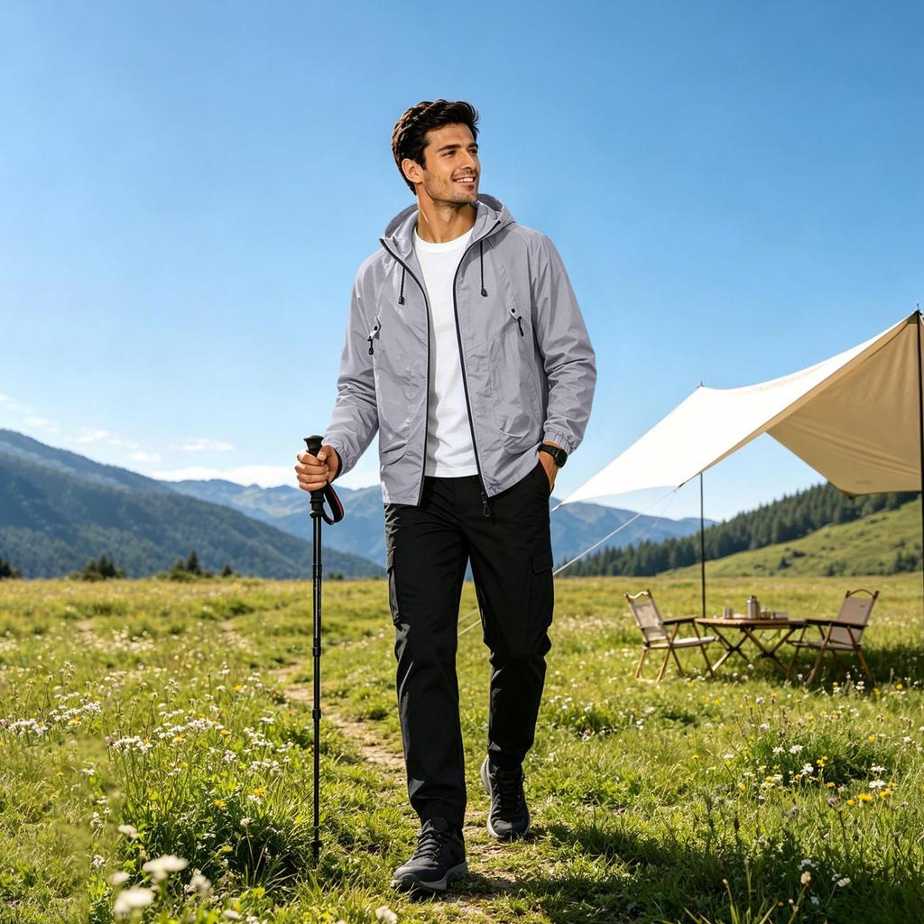 Men Ultra Thin Breathable Outdoor Fishing Sun Protection Jacket Lightweight Hooded Windbreaker Quick Dry Zip Up Design